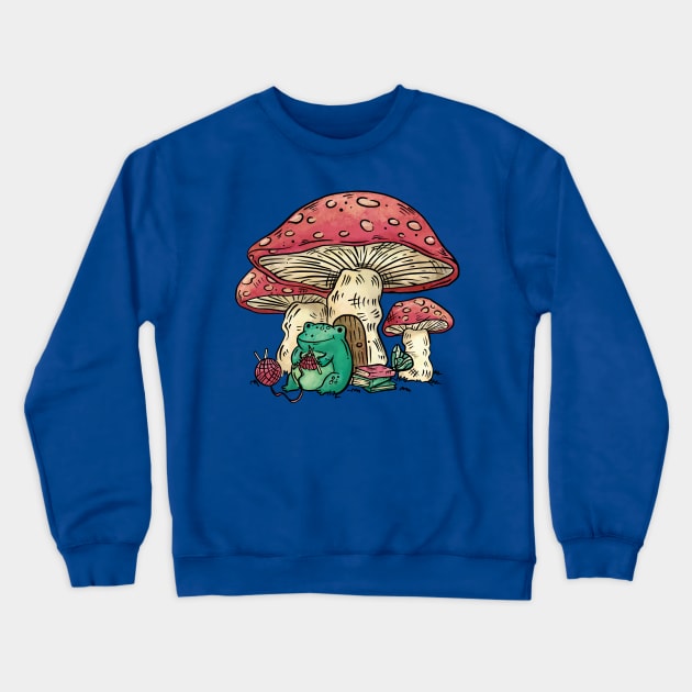 Cottagecore Aesthetic Mushrooms and Frog Cartoon Crewneck Sweatshirt by DRIPCRIME Y2K